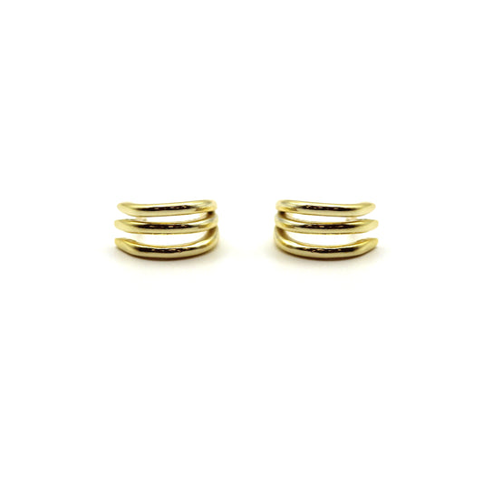 Three-Layer Line Huggie Gold Earrings