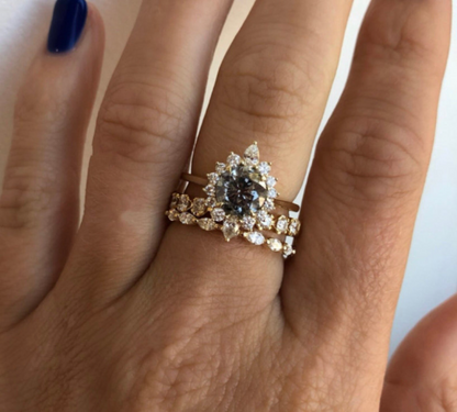 18k Beautiful Natural Salt and Pepper Diamond Engagement Ring