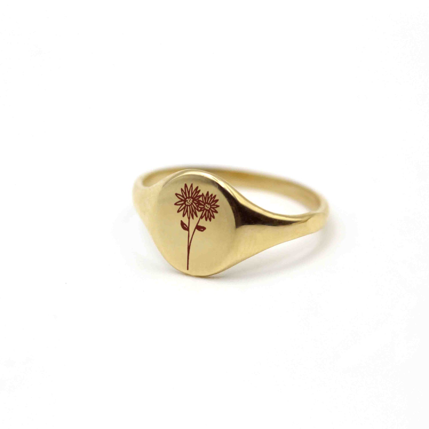 14k Daisy Flower Engraving Signet Gold Ring