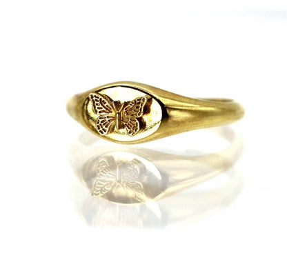 14k Butterfly Signet Gold Ring