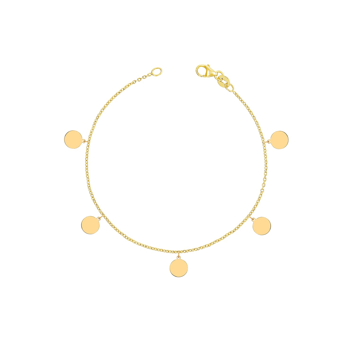 Gold Circle Disk Charm Bracelet