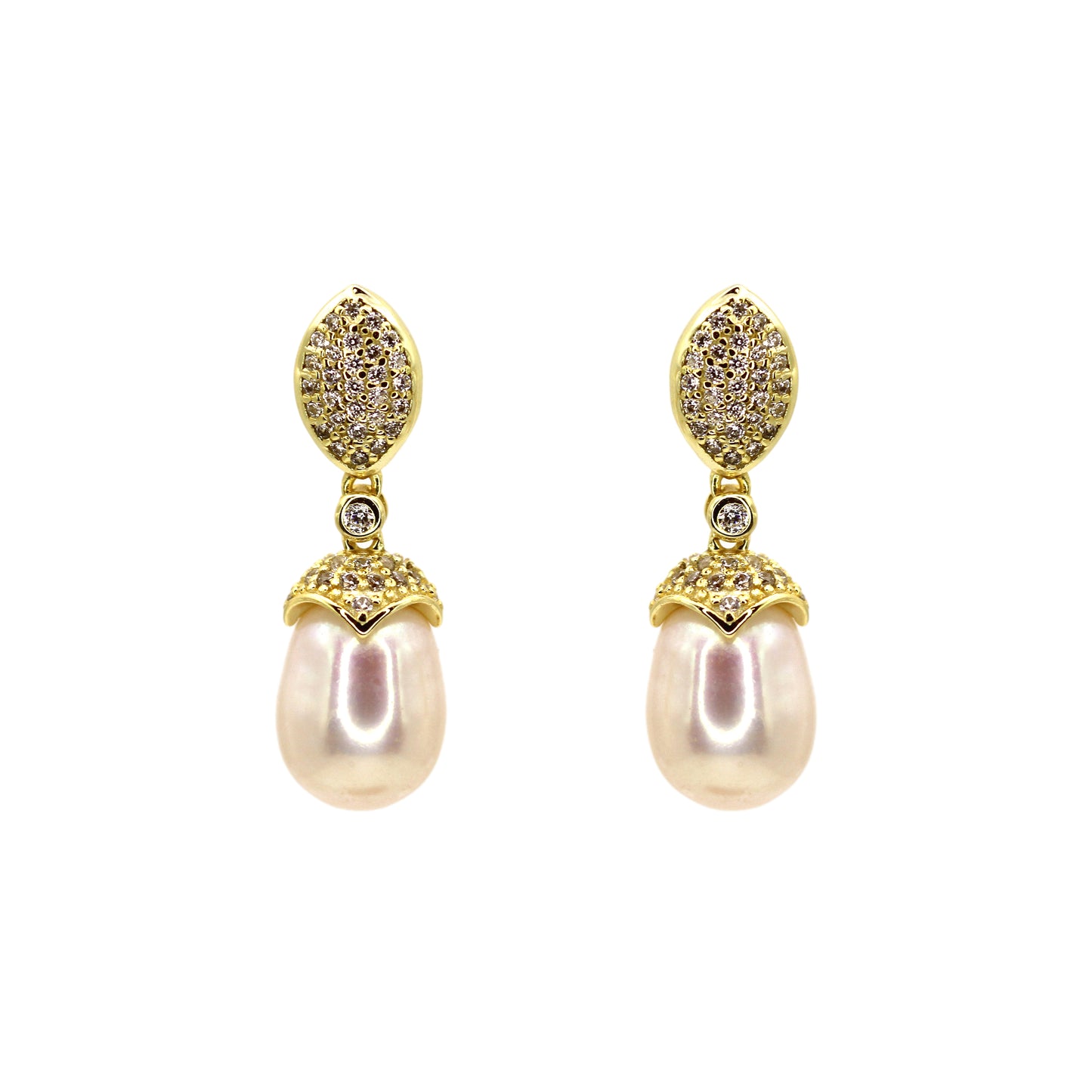 Elegant Golden Natural Pearl Dangle Earrings
