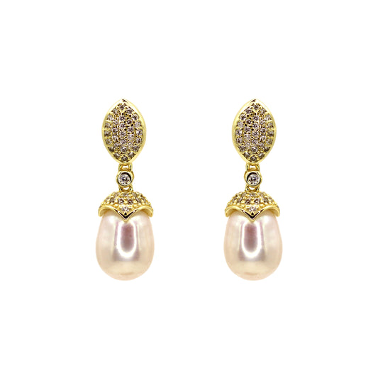 Elegant Golden Natural Pearl Dangle Earrings