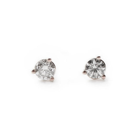 Tiny Natural Diamond 3 Prong Setting 14k Rose Gold Earrings