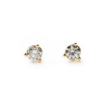 Tiny Natural Diamond 3 Prong Setting Gold Earrings