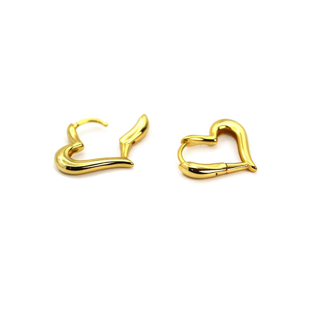 14K Gold Unique Lovely Heart Shape Hoop Earrings