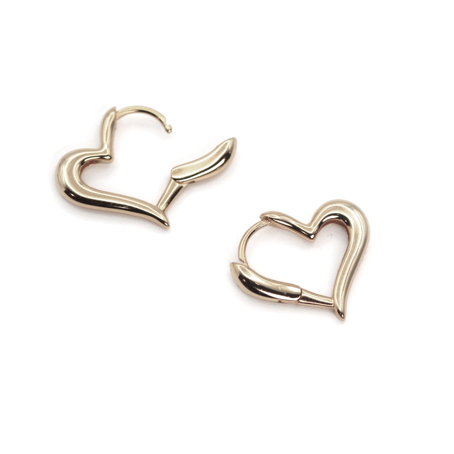 14k Gold Unique Lovely Heart Shape Hoop Earrings