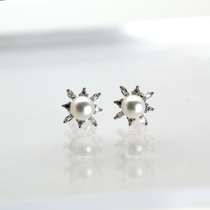 Shiny Pearl Sterling Silver Stud Earrings