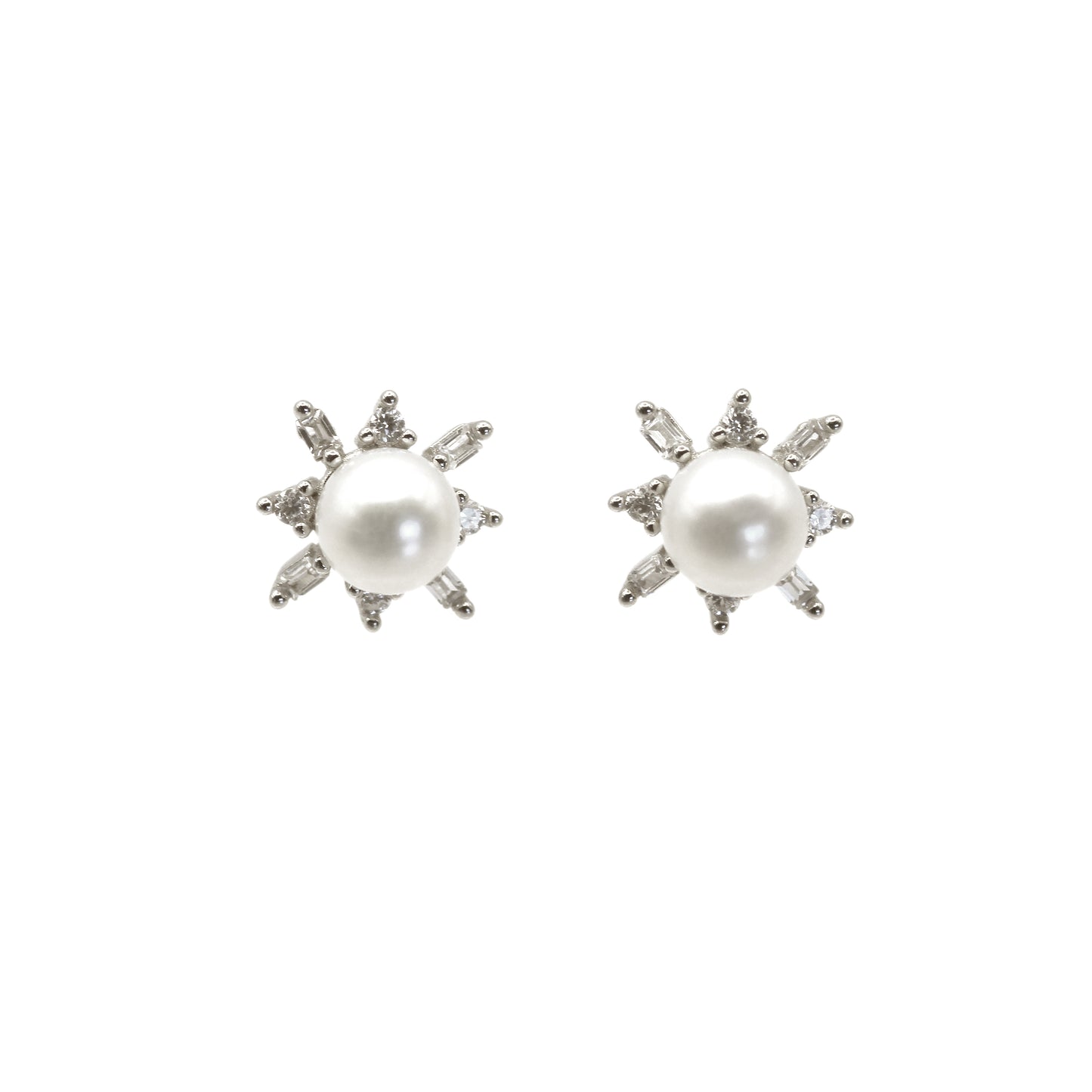 Shiny Pearl Sterling Silver Stud Earrings