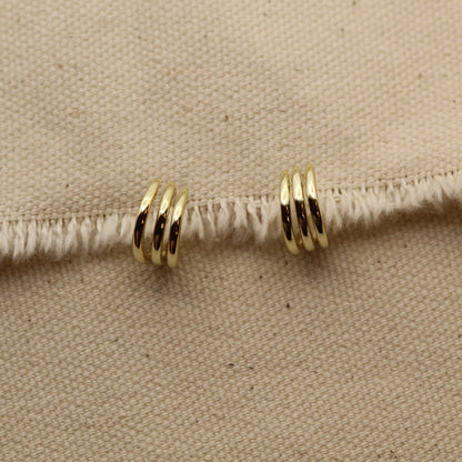 Three-Layer Line Huggie Gold Earrings