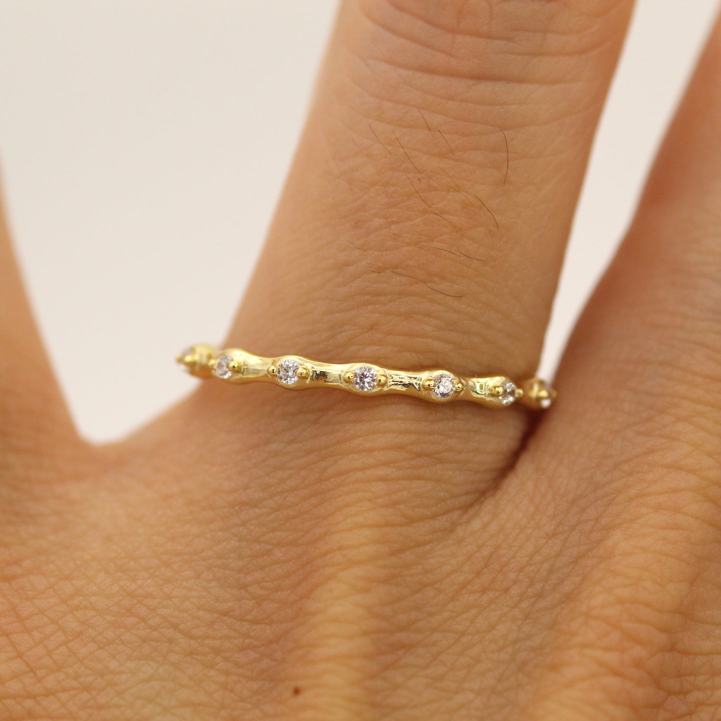Unique Diamond Setting Eternity Yellow Gold Ring