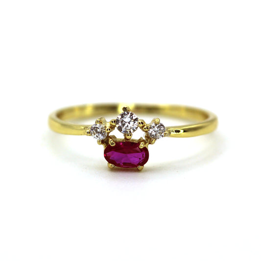 Natural Ruby with Diamond Yellow Gold Ring