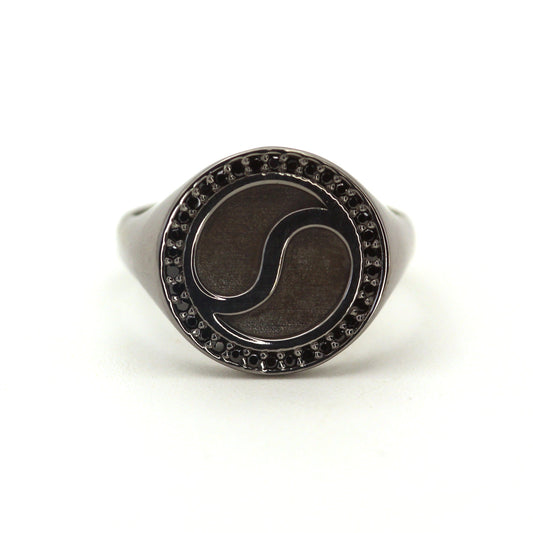 Silver Yin and Yang Black Stone Signet Ring