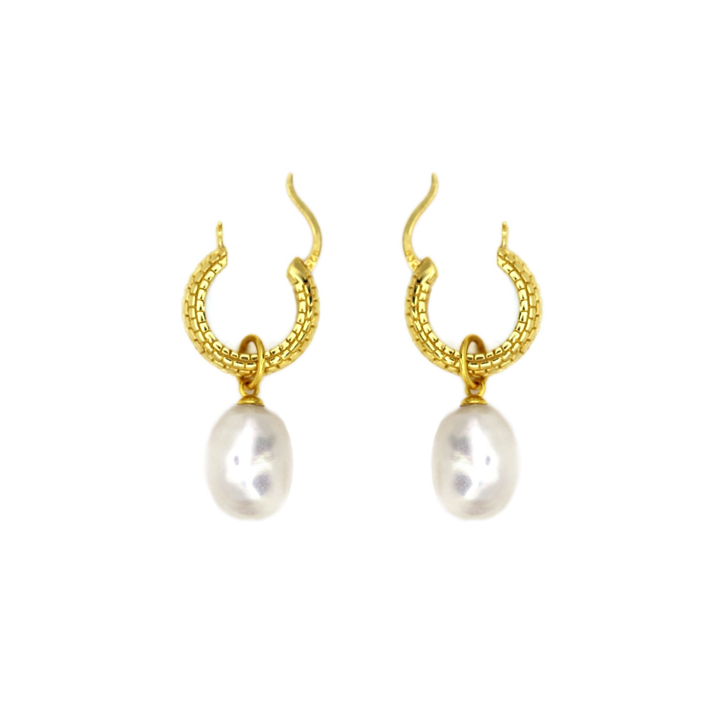 Natural Pearl Charm Gold Hoop Earrings