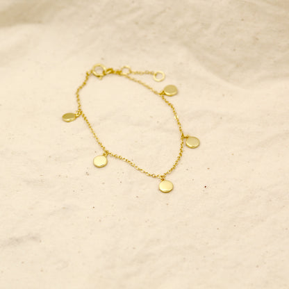 Gold Circle Disk Charm Bracelet
