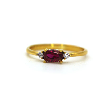 14k Natural Oval Ruby with Diamond Gold Ring