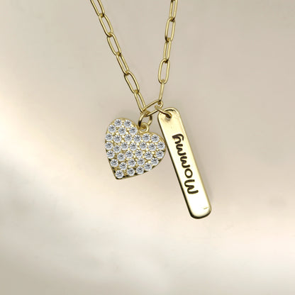 Mommy Engraving Heart Gold Necklace