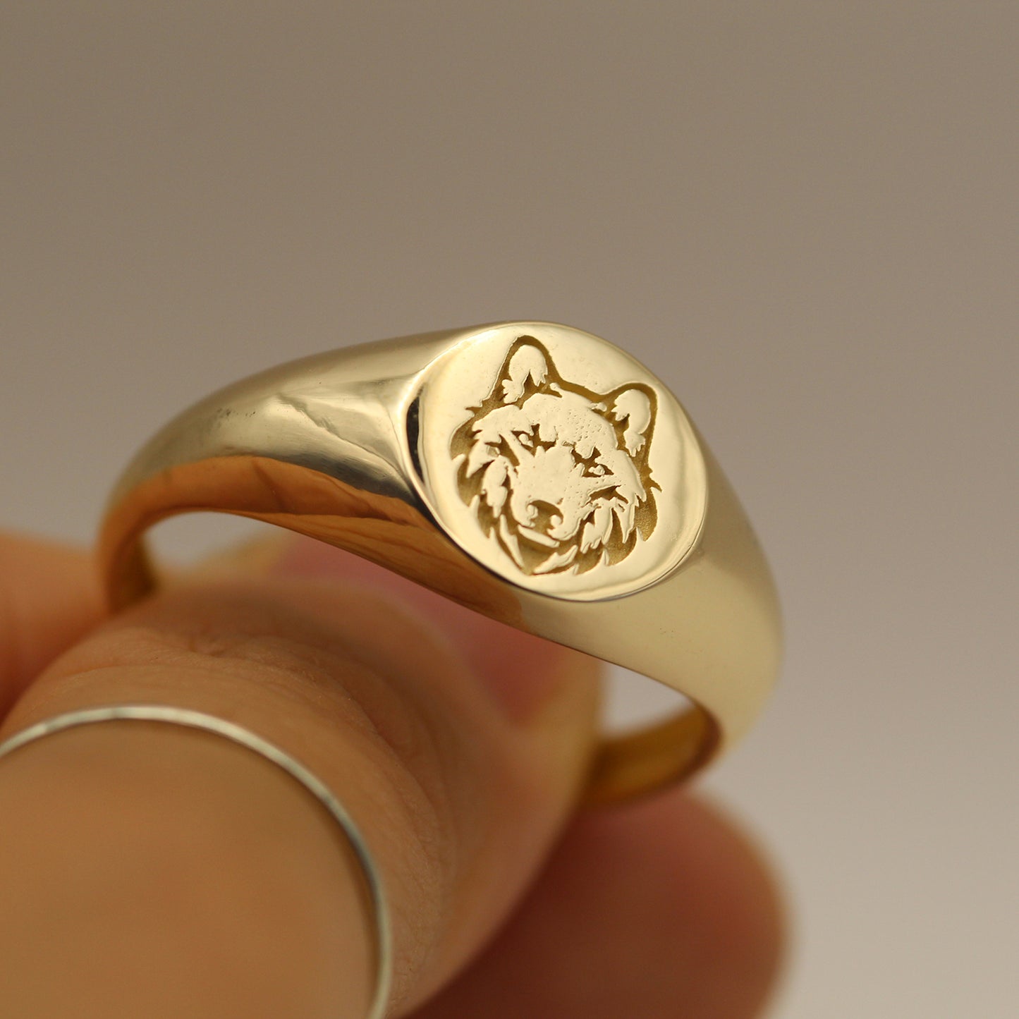 14k Wolf Signet Gold Ring