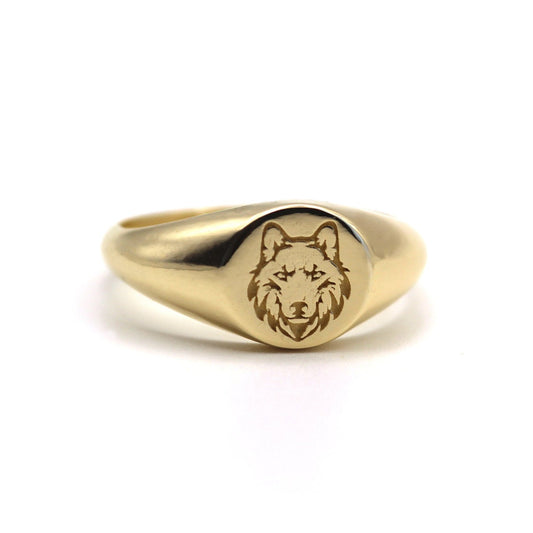 14k Wolf Signet Gold Ring