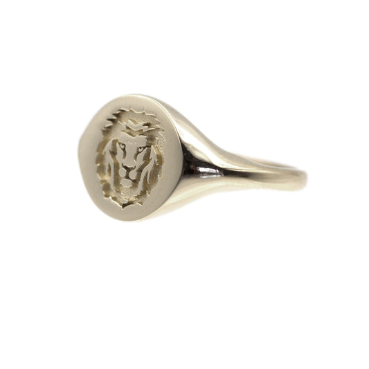 Platinum Lion Signet Ring