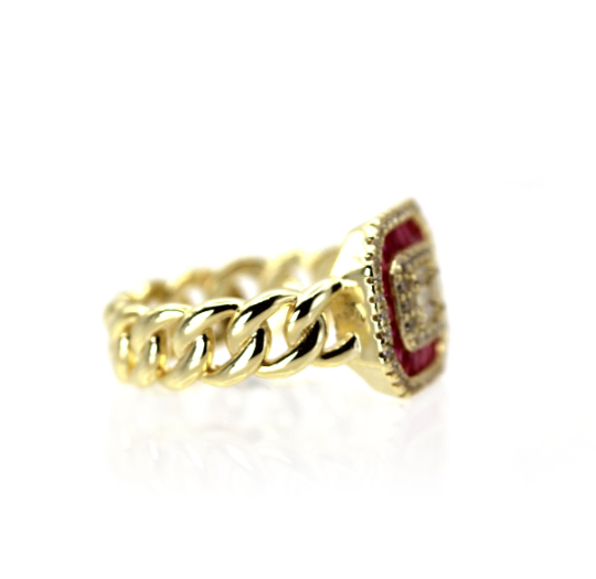 100% Ruby and Diamond with Square Gold Ring