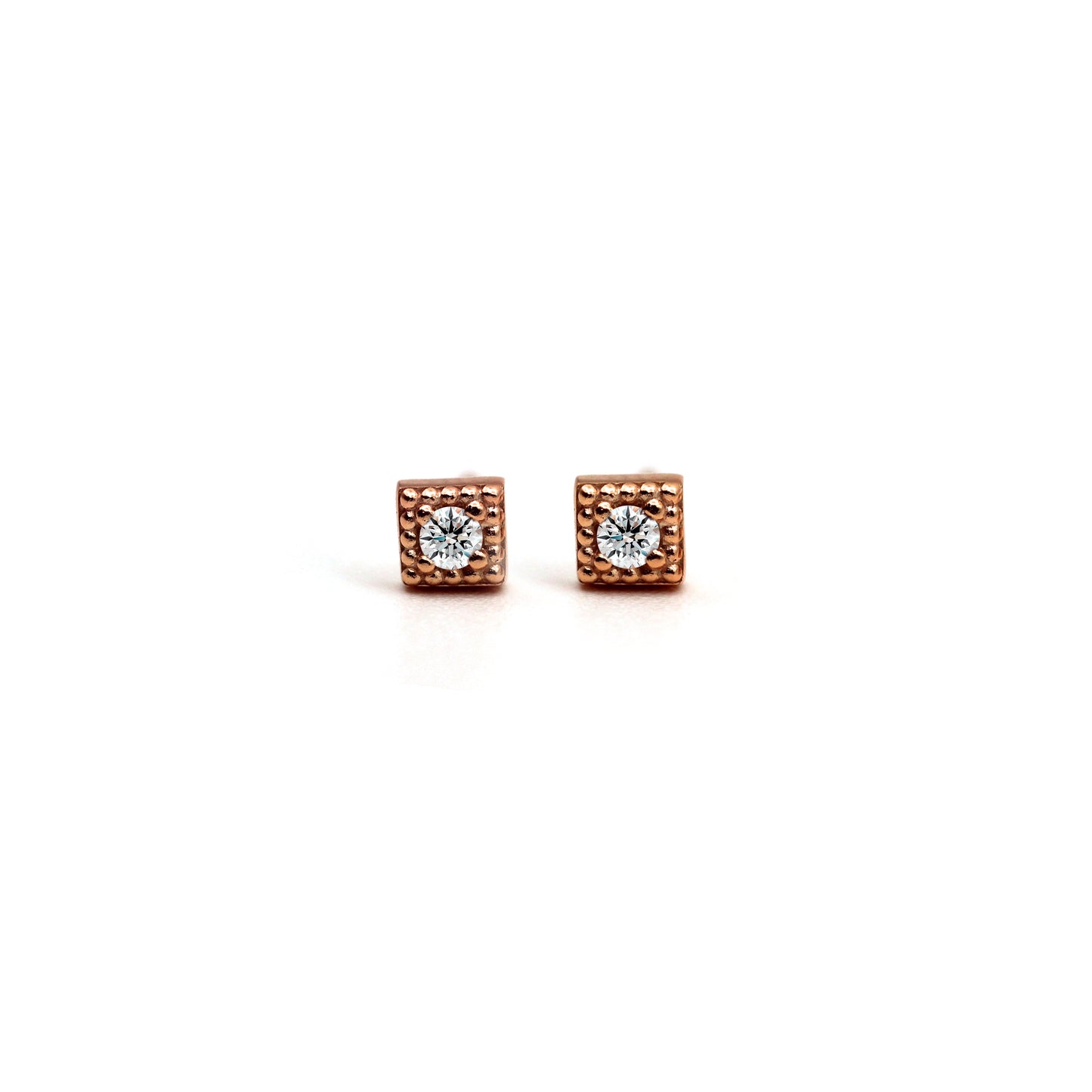 14k Unique Textured Tiny Natural Diamond Stud Earrings