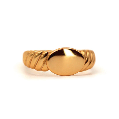 14k Gold Screw Band Design Oval Signet Ring