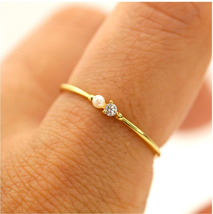 Natural Tiny Pearl And Diamond Yellow Gold Ring