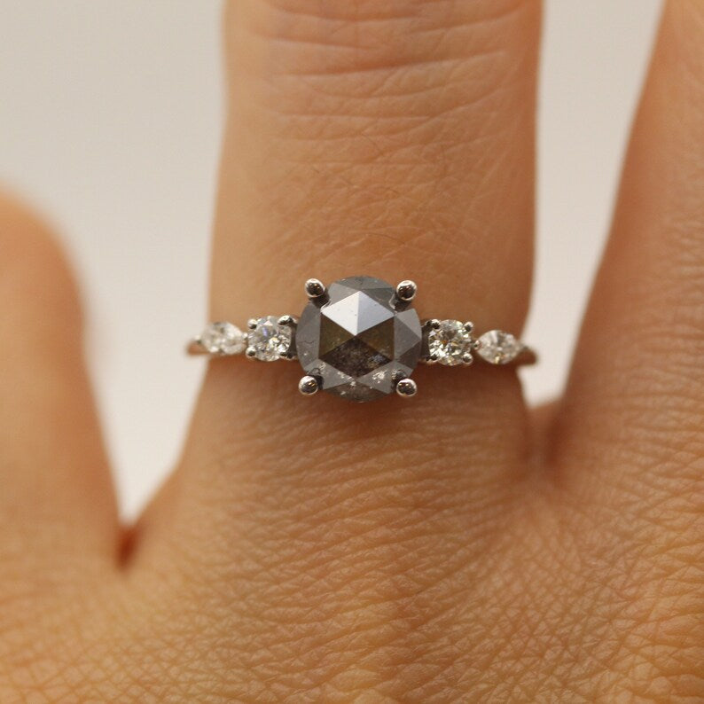 14k Salt and Pepper Diamond Engagement Ring