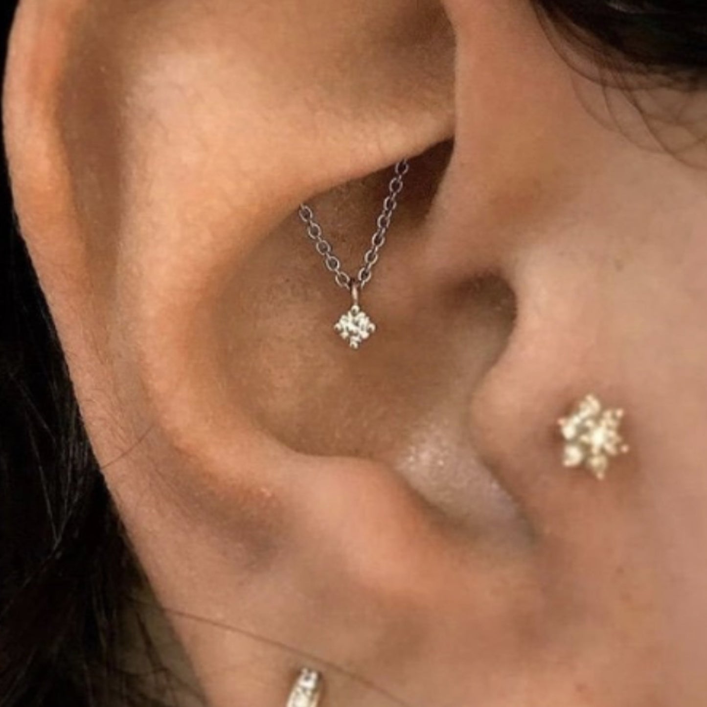 Diamond Chain Earrings, Industrial Piercing Earrings