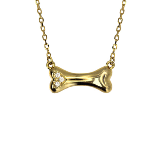14k Yellow Gold Diamond Dog Bone Necklace
