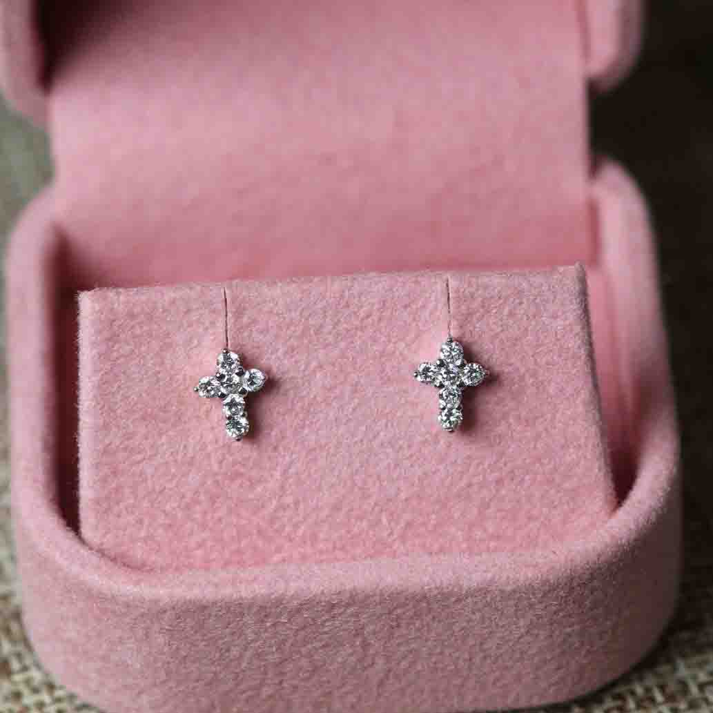 14k Gold Diamond Cross Earrings
