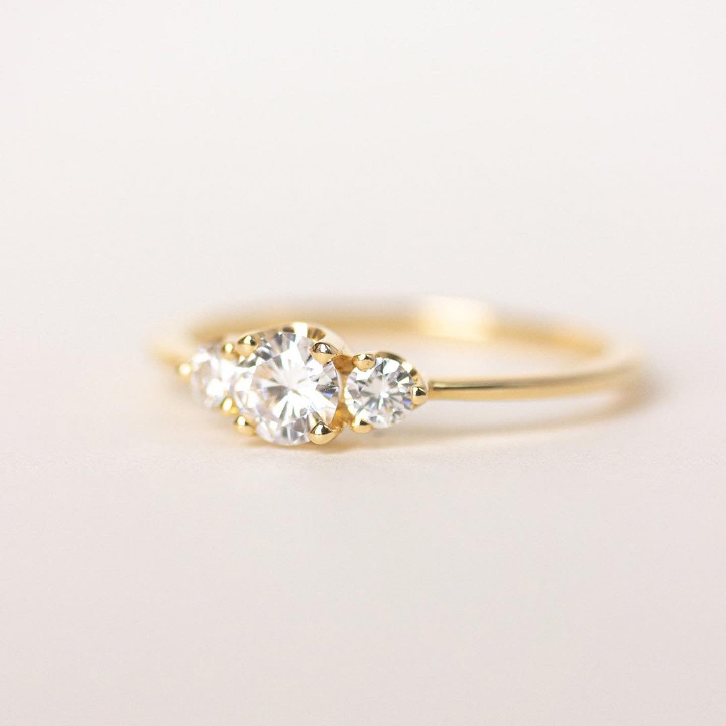Three Diamond Engagement Ring in 14k Gold.