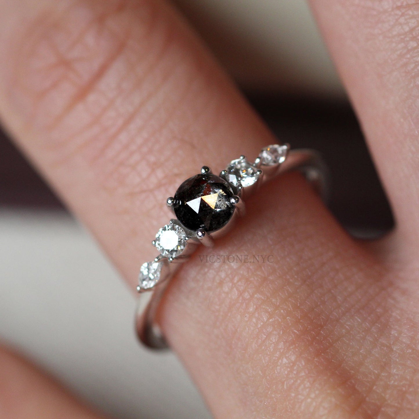 18k Salt and Pepper Diamond Engagement Ring