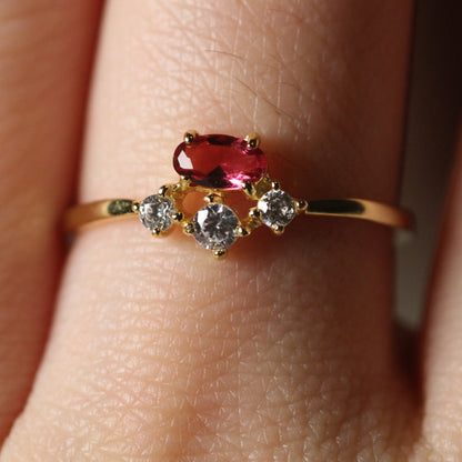Natural Ruby with Diamond 14k Yellow Gold Ring