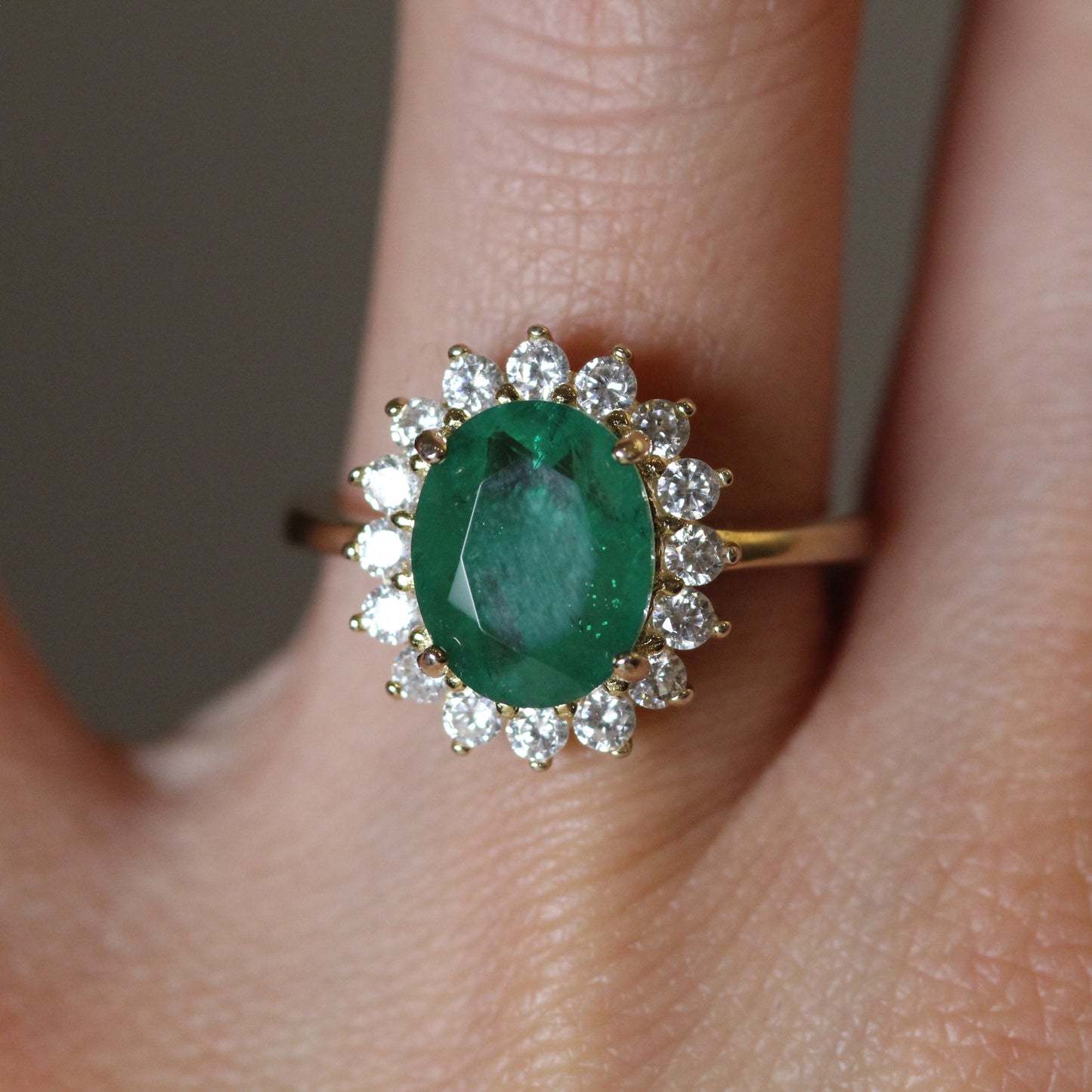Green Stone Halo Ring