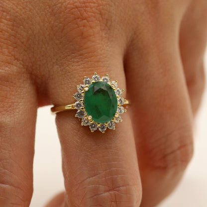 Green Stone Halo Ring