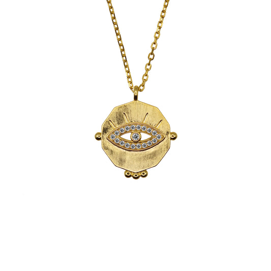 14k Diamond Evil Eye Gold Necklace