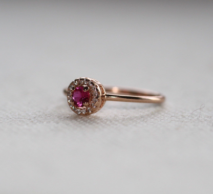 14k Gold Ruby with Diamond Halo Engagement Ring
