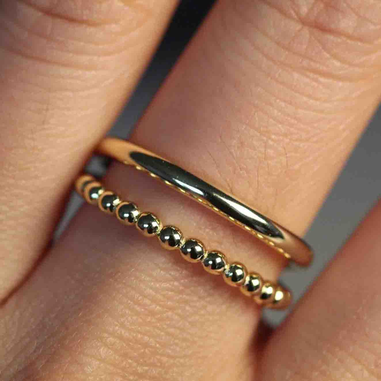 Ball Pattern and Plain Double Simple Gold Ring.