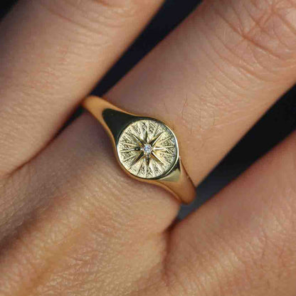 10k Star Diamond Signet Ring.