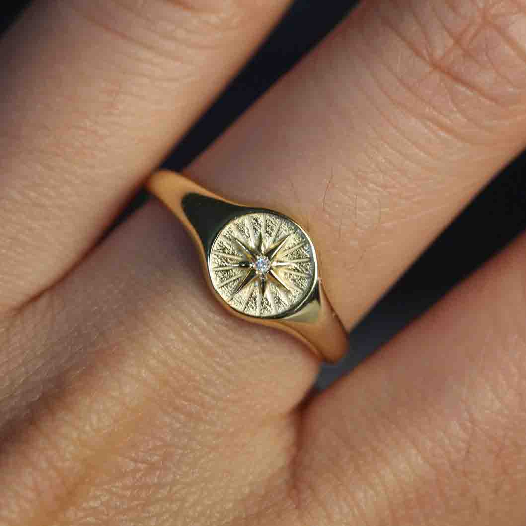 10k Star Diamond Signet Ring.