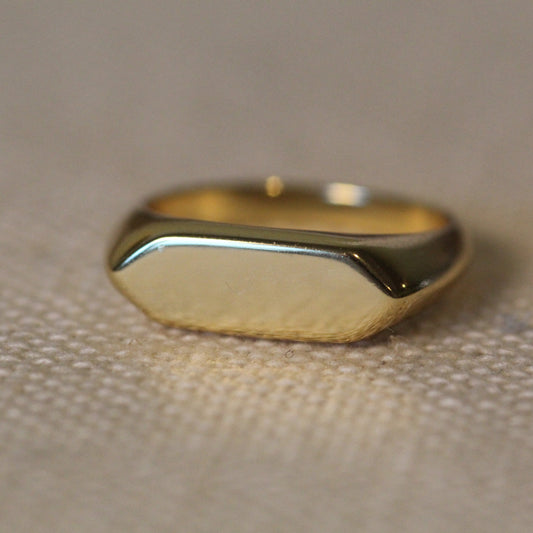 14k Unique Bold Bar Gold Signet Ring