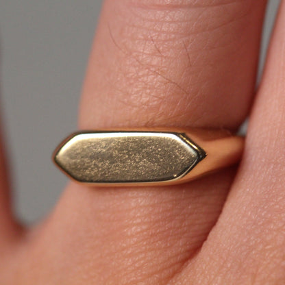 14k Unique Bold Bar Gold Signet Ring