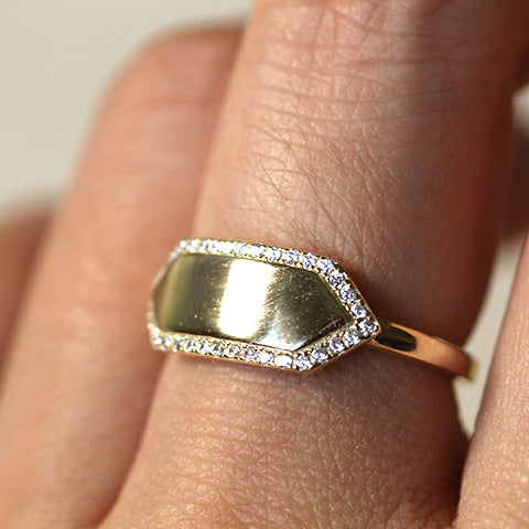 14k Gold Diamond Engraving Ring
