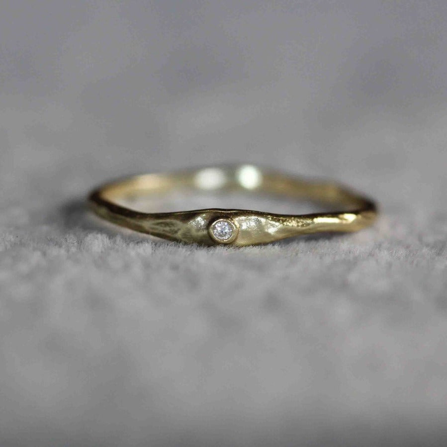 14k Gold Hammered Textured Diamond ring