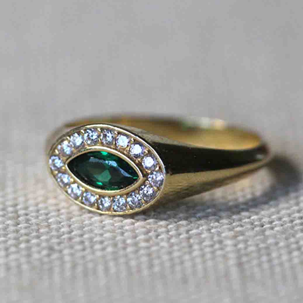 18k Natural Emerald with Diamond Evil Eye Bold Ring