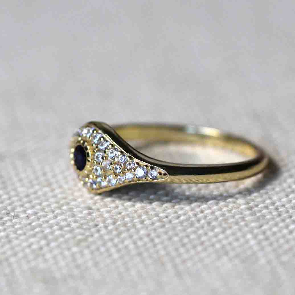Blue Sapphire and Diamond Evil Eye Ring.