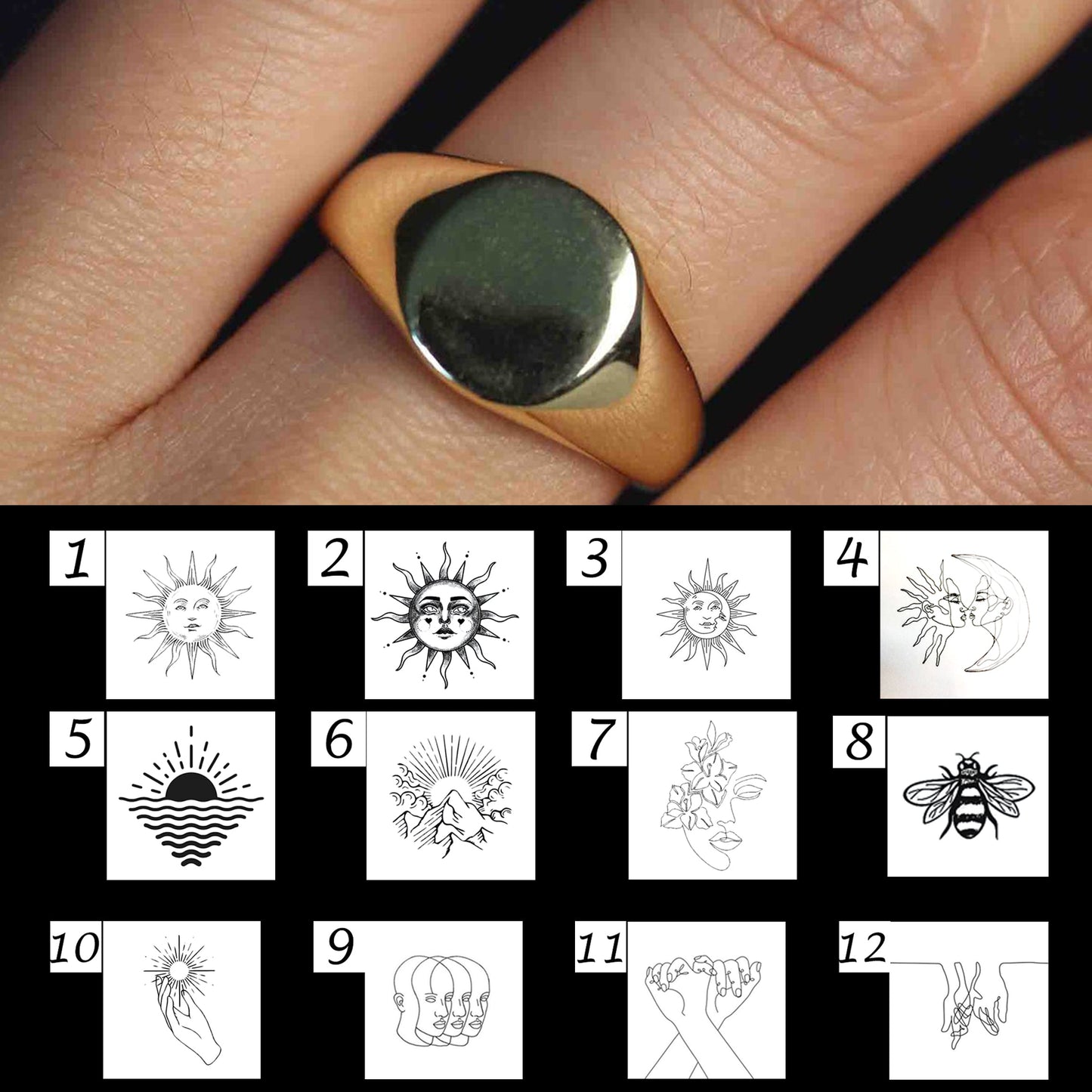 14k Customized Engraving Signet Gold Ring