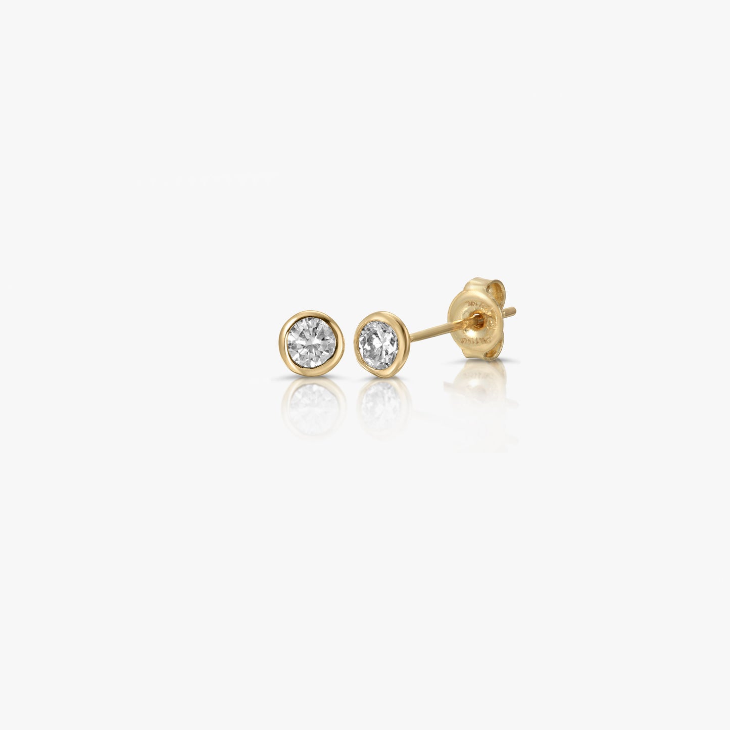 Tiny 2mm Diamond Bezel Setting Gold Earrings
